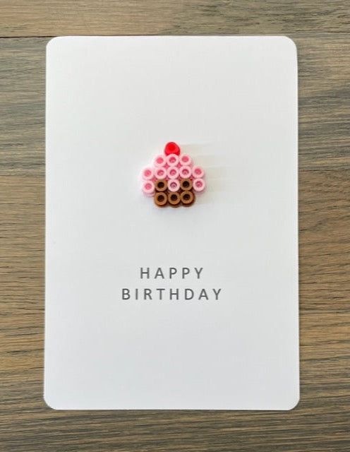 Picture of a Happy Birthday card with a pink cupcake on it